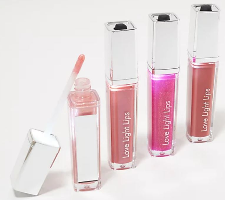 Four Pack Love Lighted Lip Glosses with Mirror, Love Light Cosmetics